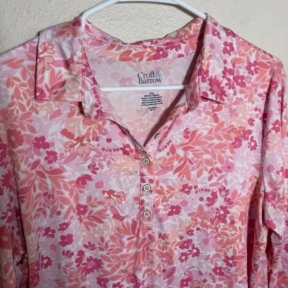 Croft & Barrow Shirt Women's Petite Large V-Neck 3/4 Sleeve Floral Collared - Picture 3 of 7